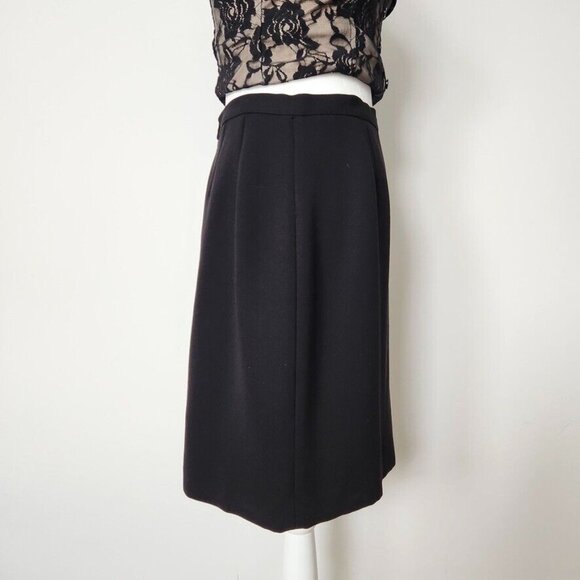 Vintage 90s Black Midi Skirt Size 10 Petite Collectibles Back Slit Goth Classic - Picture 3 of 13